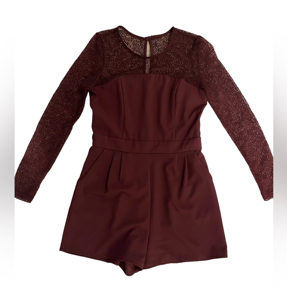 Garage Burgundy Romper with Mesh Sleeves